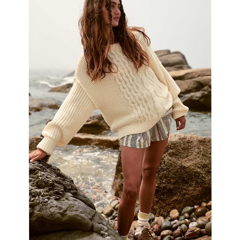 NEW Free People Dream Cable Crewneck Sweater In Cream - Picture 2 of 8
